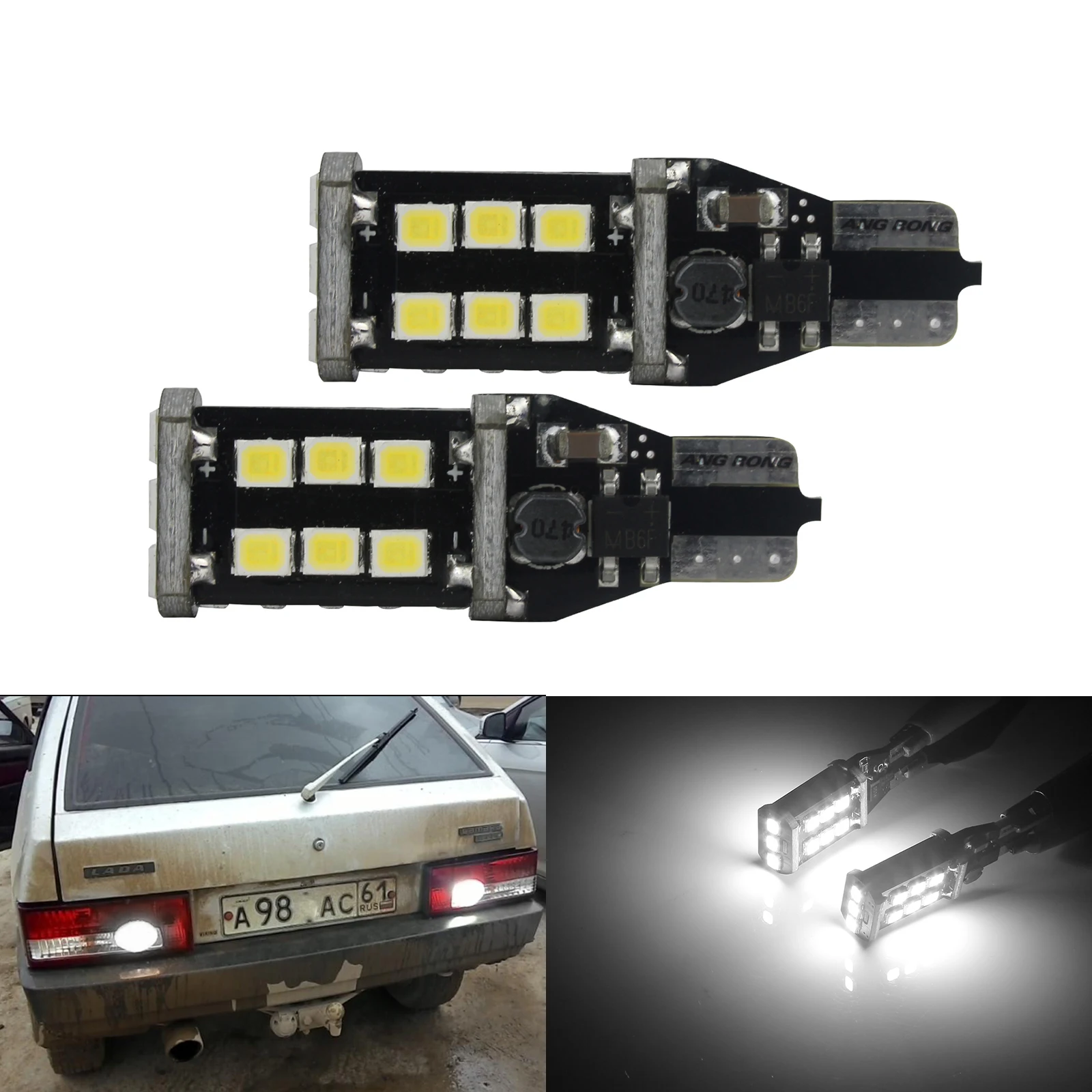

ANGRONG 2X 921 T15 W16W Canbus лампа 15 SMD светодиодный Белый индикатор заднего хода стоп светильник боковой индикатор без ошибок