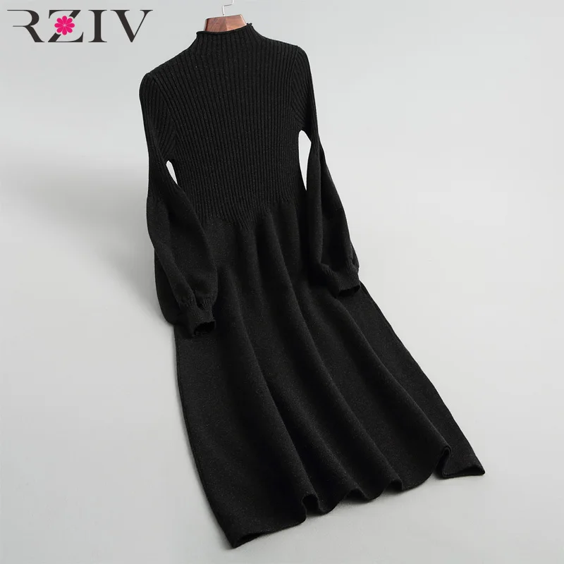 RZIV женское платье повседневное однотонное вязаное платье с высоким воротником и длинными рукавами