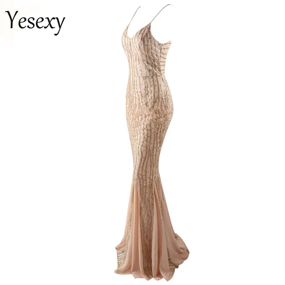 Yesexy сексуальное Макси платье без рукавов с v-образным вырезом и блестками VR4730