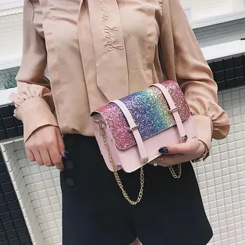 

Square Female Phone Bag Women's Designer Handbag 2018 Fashion High Quality PU Leather Women bag Arrow Sequin Chain Shoulder bags