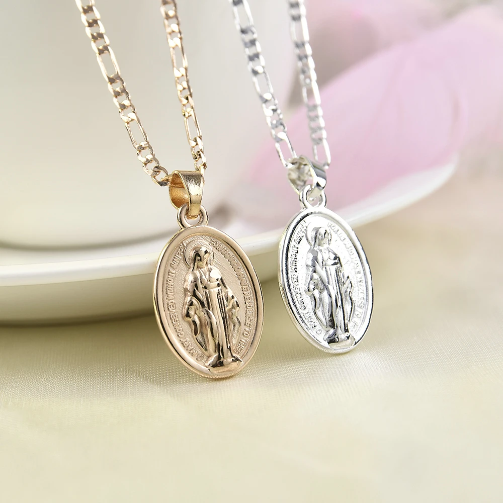 

2019 High Quality New Fashion Men Women Gold Sliver Catholic Virgin Mary Pendant Necklace Jewelry Gifts Wholesale