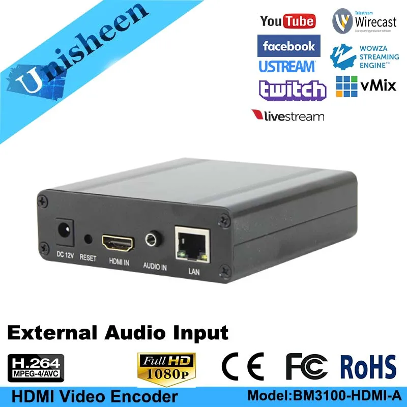 Unisheen H.264 видео поток IPTV HDMI кодировщик 1080P Низкая Lantency передатчик камеры к Ip Vmix OBS Wowza Youtube Facebook