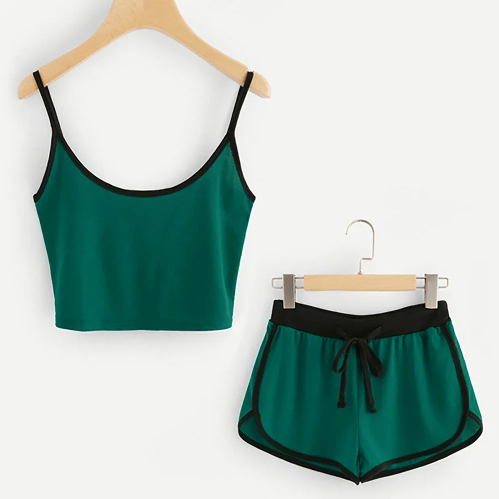 

2019 fashion new teo piece camis and short pants sets women summer poleras mujer aesthetic tumblr blu green red hot sale set