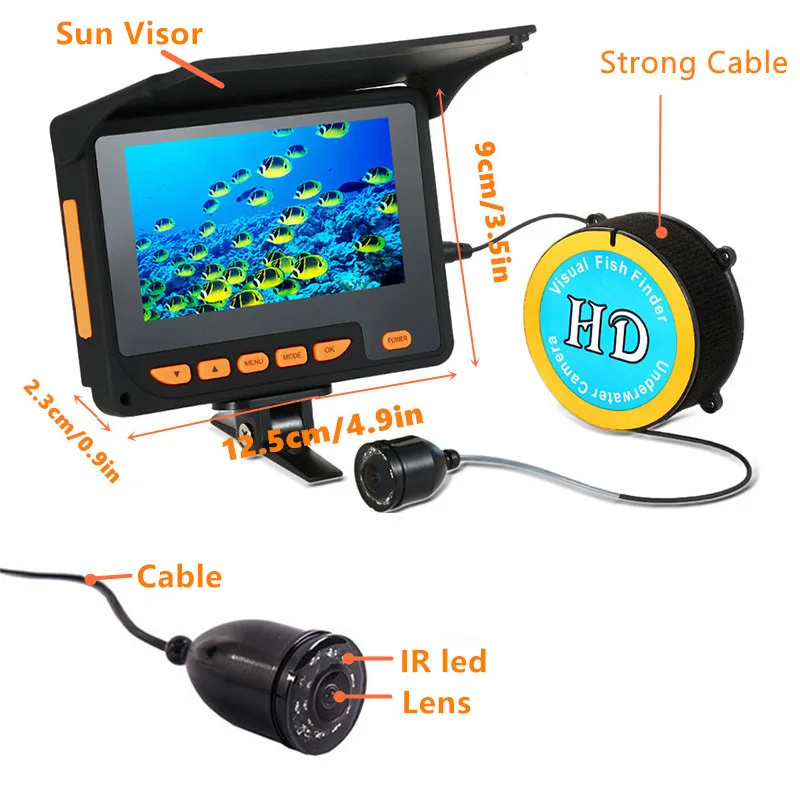 YUMEIQUN 20 м/30 М Подводная камера рыболокатор 4,3 дюймов HD 1000TVL видеокамера для рыбалки с солнцезащитным козырьком зимняя ледовая Рыбалка