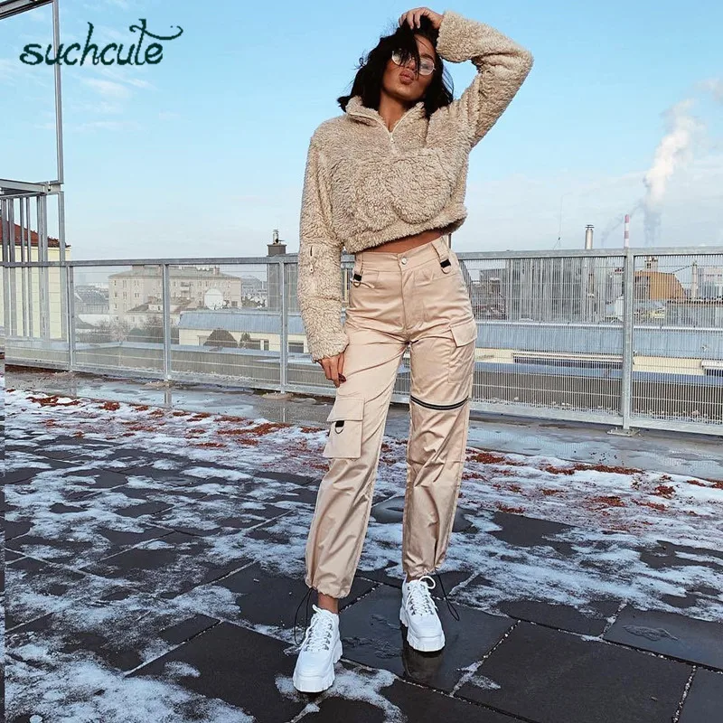 

SUCHCUTE Women's Pants Pocket In a Cage Summer 2019 Female Breeches Trouser Streetwear Korean Style Gothic Joggers Punk Harajuku