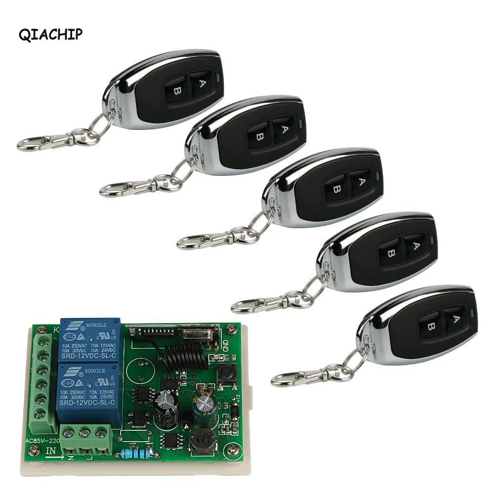 

QIACHIP 433MHz RF 2 Channel Learning Code 1527/EV1527 Transmitter And Relay Receiver Module Diy Garage Gate Remote Control Sets