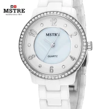MSTRE Brand Women Ceramics Luxury Rhinestone Japan Quartz Analog Pointer Watches Ladies Greek Numeral Waterproof Wrist Watch