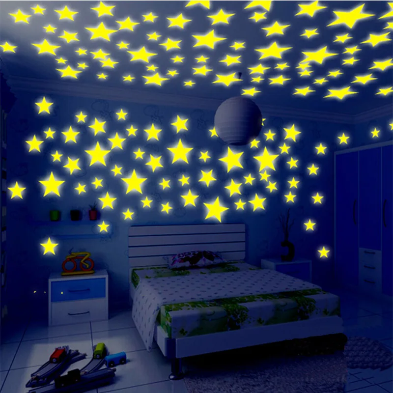 

100ps DIY 3D Stars Glow In Dark Luminous Fluorescent Plastic Wall Sticker Home Decor Decal Wallpaper Decorative Special Festivel