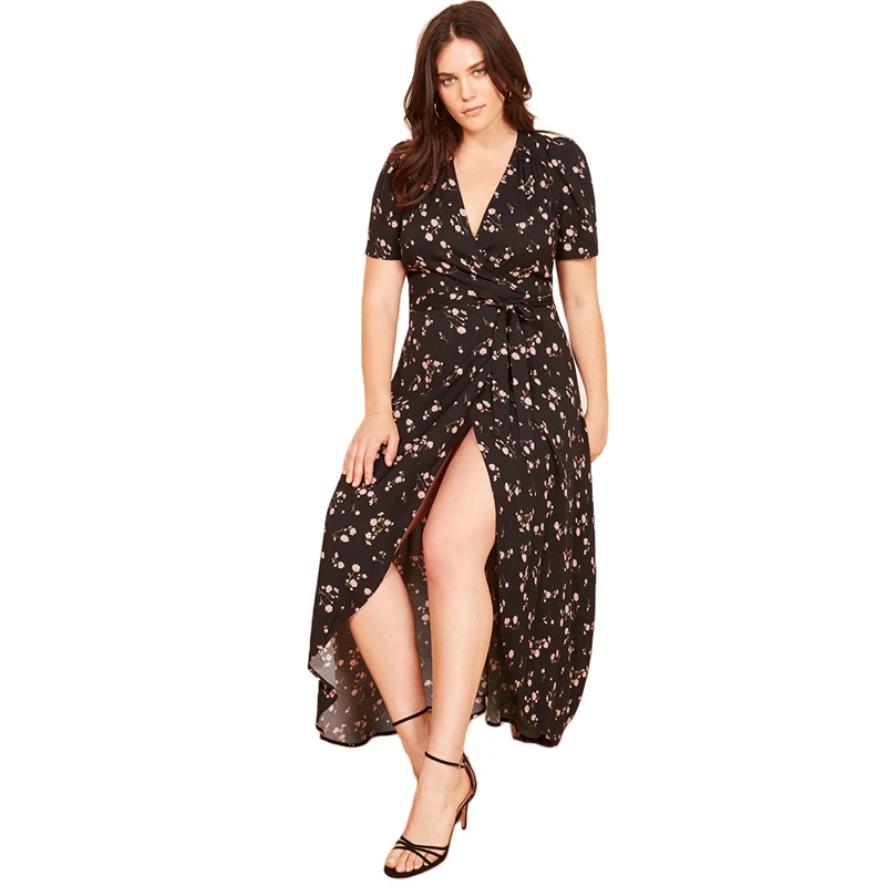 long black wrap dress plus size