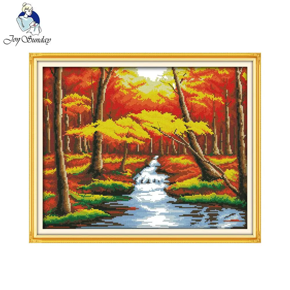 

Joy Sunday Autumn Scenery Needlework DIY Cross Stitch Sets for Embroidery Kits Precise Printed Counted Cross Stitching Handmade