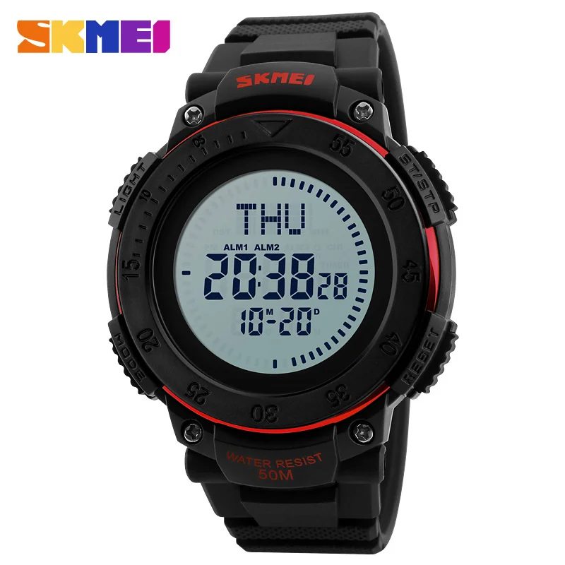 SKMEI уличные спортивные часы мужские часы с обратным отсчетом Chrono Alarm Compass водонепроницаемые Модные цифровые наручные часы Relogio Masculino - Цвет: red