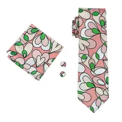 DiBanGu Цветочные Галстуки для Для мужчин с носовой платок запонки набор печатных 8,5 см розовый белый Для мужчин шеи галстук для Для мужчин