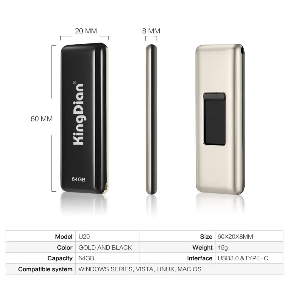 KingDian New Item 32G 64GB 128GB Type-C 3.1 & USB 3.0 & Ultra Dual USB C Flash Drive for PC Book Pro SmartPhone Player