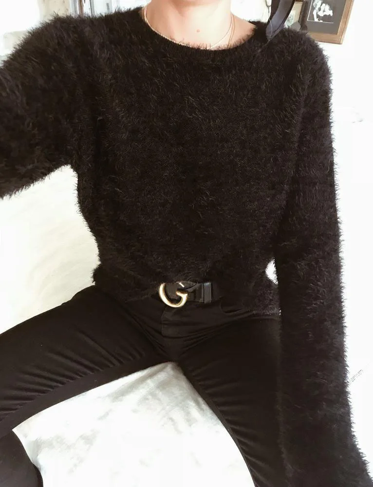 Loneyshow Fashion Autumn Winter New Women Sweater Casual Round Neck Long Sleeve Fluffy Fuzzy Soft Sweaters Pullovers Plush Tops | Женская