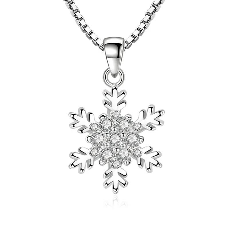 925 Sterling Silver New Fashion Snow Design Crystal Pendant Necklaces