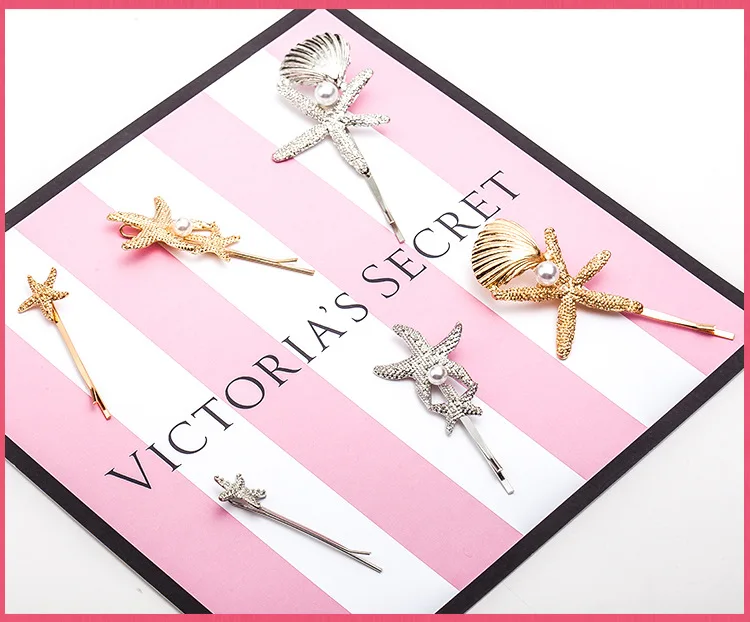 

Starfish Simulated Pearl Shell Seashore Golden Silver Fashion Hair Clips and Pins Barrettes Women Headwear Hair Accessories