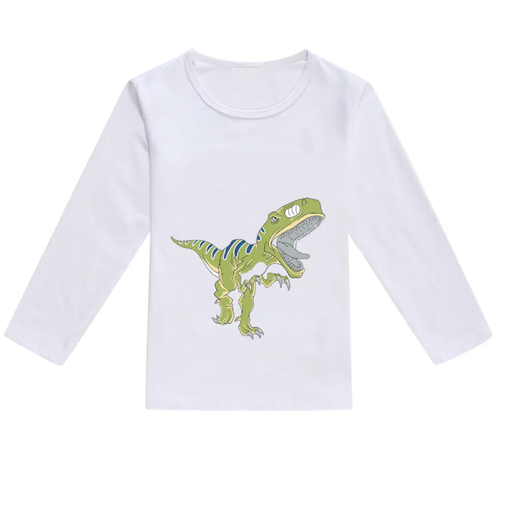 Удобная и стильная Весенняя Футболка с принтом динозавра для мальчиков и девочек; повседневная одежда; F4 - Цвет: B