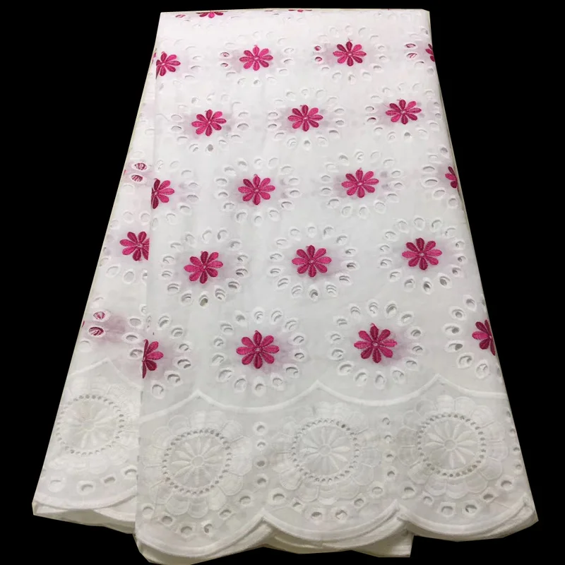 

8 colors (5yards/pc) white and fushia African cotton lace fabric embroidered Swiss voile lace with holes for making dress CLS209