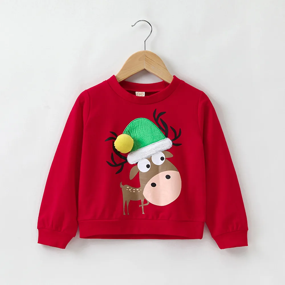 Новое поступление года, весенне-осенний Детский Рождественский головной убор для маленьких девочек и мальчиков, Толстовка-пуловер с принтом лося, топы, L921