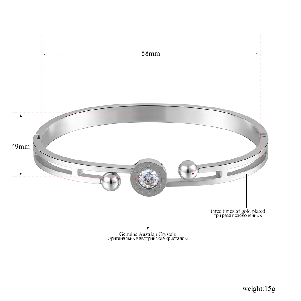 ZooMango Роскошные кубические циркония римские цифры свадебные манжеты браслеты для женщин из нержавеющей стали двойные бусы Шарм Браслеты ZB17021