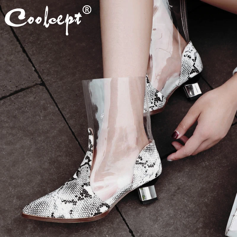 

Coolcept 2020 New Snakeskin Pvc Ankle Boots Pointed Toe Slip On Low Heels Shoes Fashion Autumn Winter Women Footwear Size 34-42
