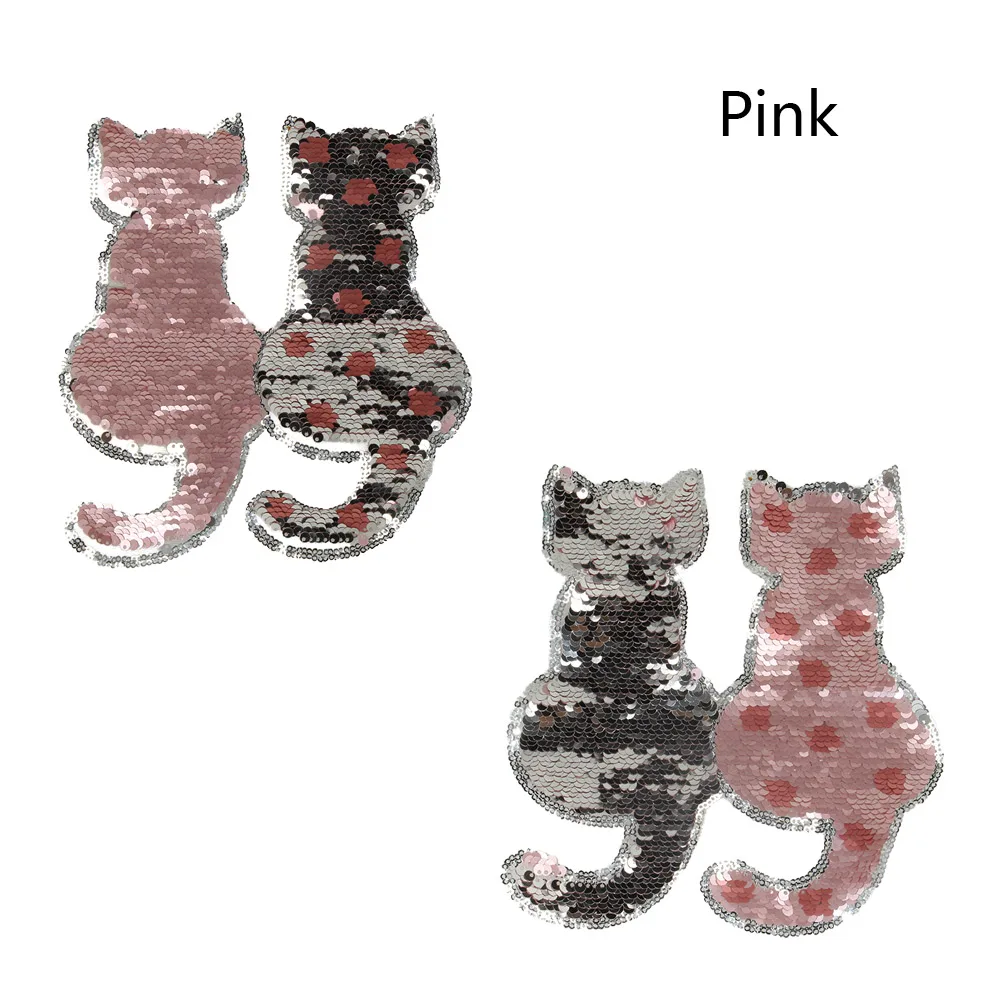 

1Pcs 2017 NEW cat Reversible Change color Sequins Sew On Patch for clothes DIY Patch Applique Bag Clothing Coat Sweater Crafts