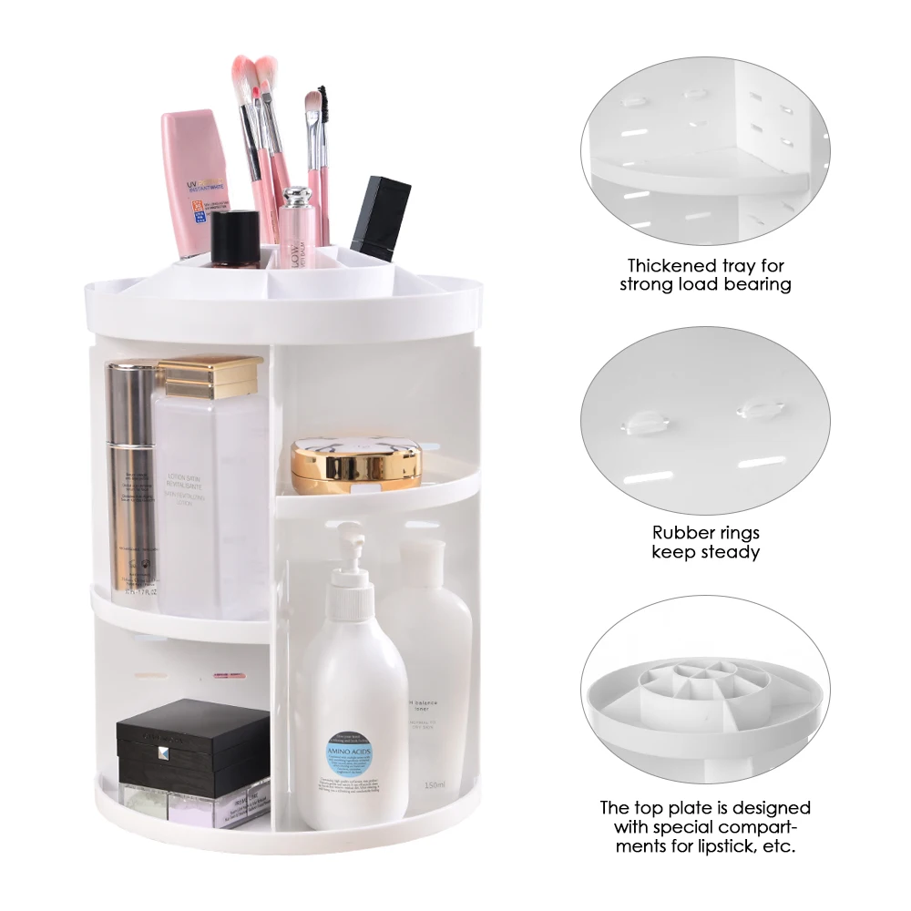 

Makeup Organizer 360 Degree Rotation Adjustable Cosmetic Storage Box Circle with Tray Storage Cosmetic Makeup Organizer Case