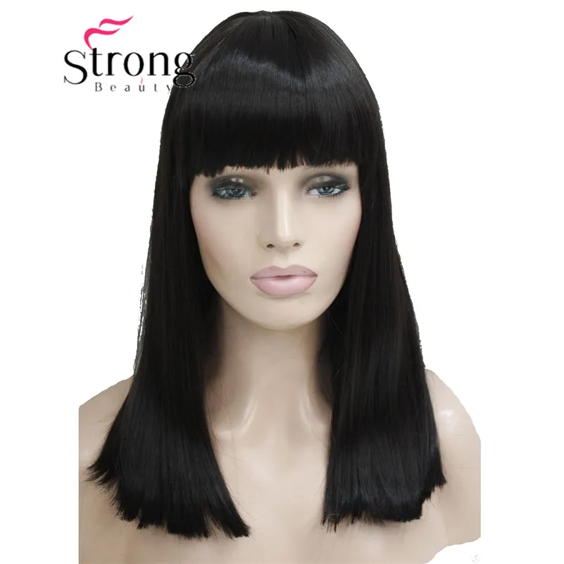 L-5339+15 #4 Medium length heat ok dark brown dot skin top theater cleopatra wig (1)