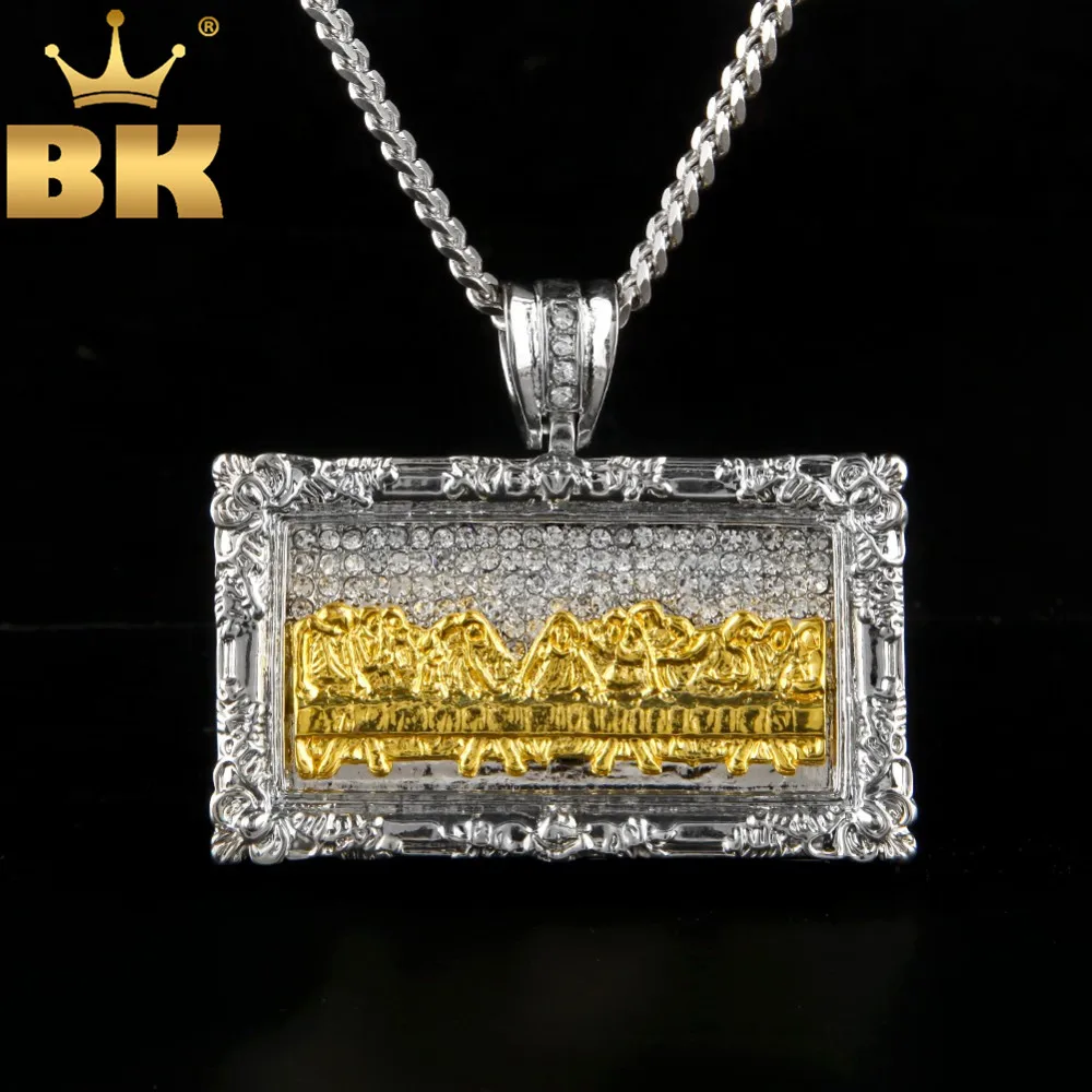 

THE BLING KING Hiphop Iced Out Rhinestones The Last Supper Necklace Judas Jesus Pendant Men Religious Bible Fashion Jewelry