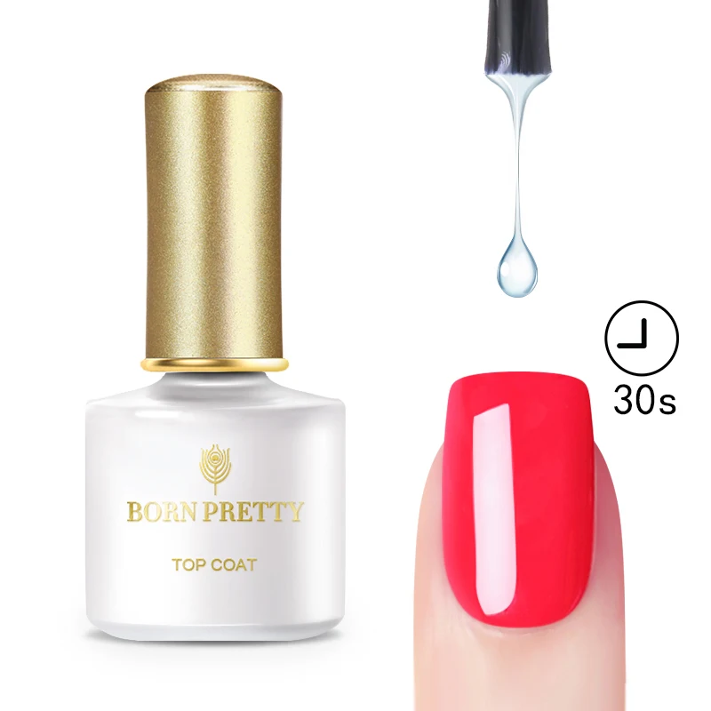 

BORN PRETTY 6ml Top Coat Gel Polish 30s Fast Dry No Wipe Soak Off For UV LED Nail Art Gel Polish