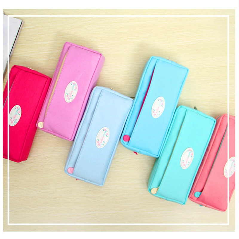 

Pencils Simple Girl Large Capacity Canvas Cute Solid Color Pencil Bag Multi-layer Creative Stationery Pencil Case Pencil Case