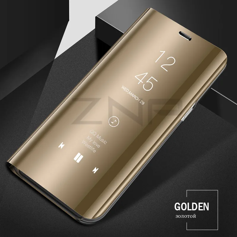 ZNP прозрачный зеркальный флип-чехол для samsung Galaxy S9 S8 Plus S7 S6 Edge чехол для телефона samsung Note 8 A3 A5 A7 A8 чехол - Цвет: Золотой