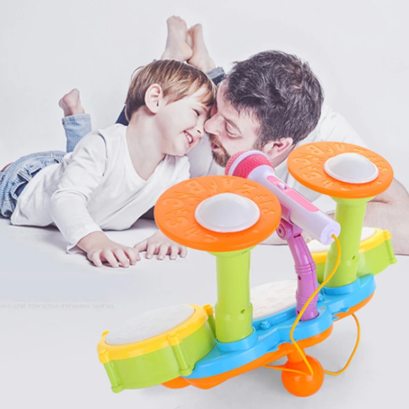 

Jazz Drum Baby Musical Drum Toy Electronic Percussion Musical Instrument Early Educational Toys With Microphone Double Dump Toys