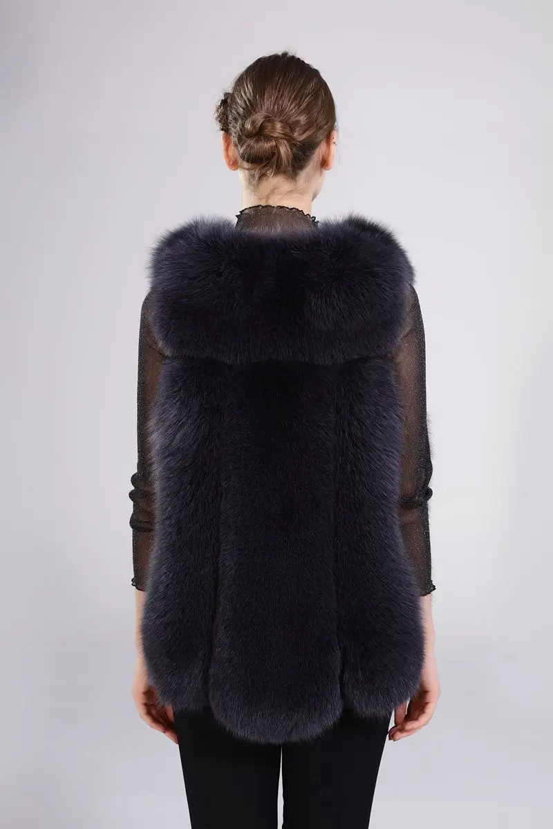 Best New arrival lady natural fox fur vest real fur waistcoat thick warm fashion medium long jacket 14
