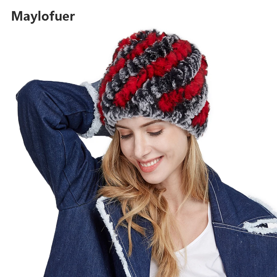 Женская вязаная шапка Maylofuer из натурального меха кролика и | Аксессуары для