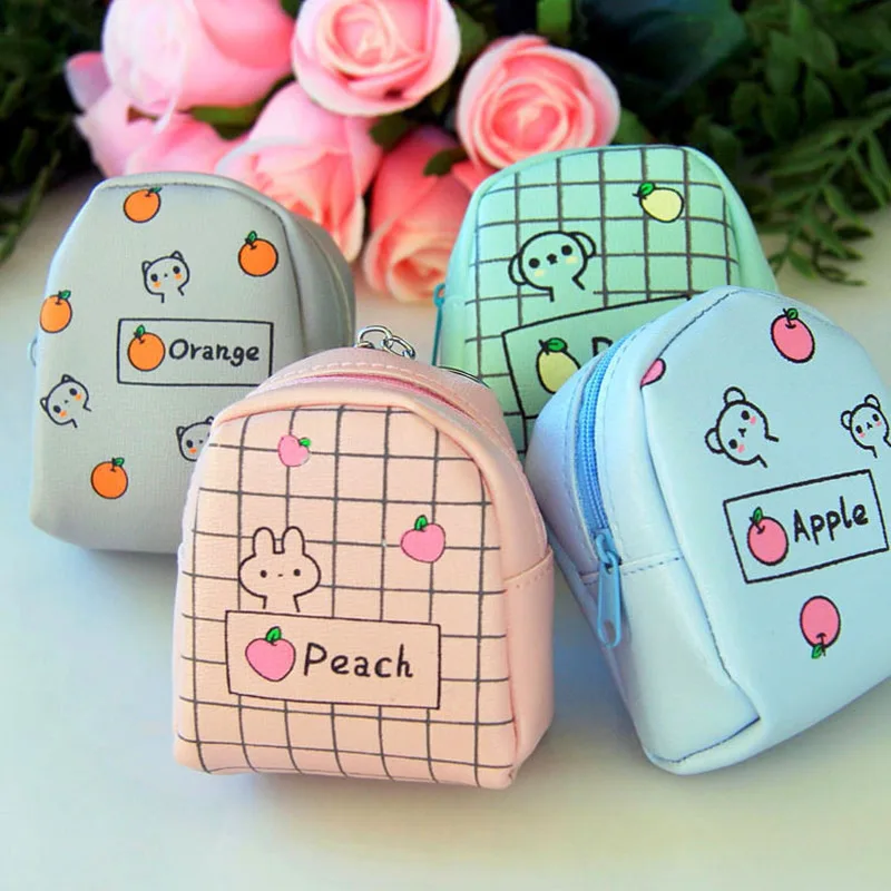 

Small Fresh Mini Back pack Coin Purse Women Creative Purses Girl Cute Cartoon Fruit Cat Orange Storage Bag Key Wallet for Kid