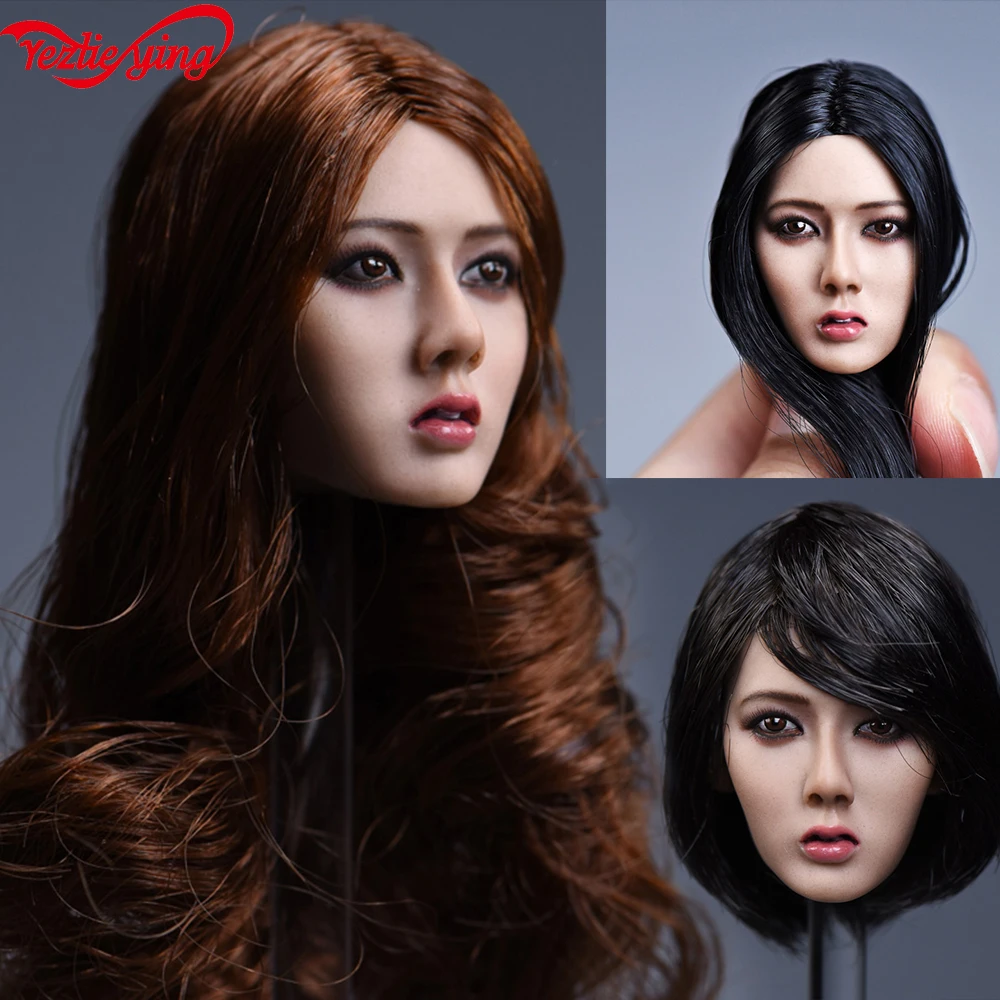 

YMTOYS 1:6 Scale Asian Beauty Head Sculpt With A Long Black/Xiu-B Short Black Hair/C Brown fit F 12"Phicen Wheat Figure Body toy