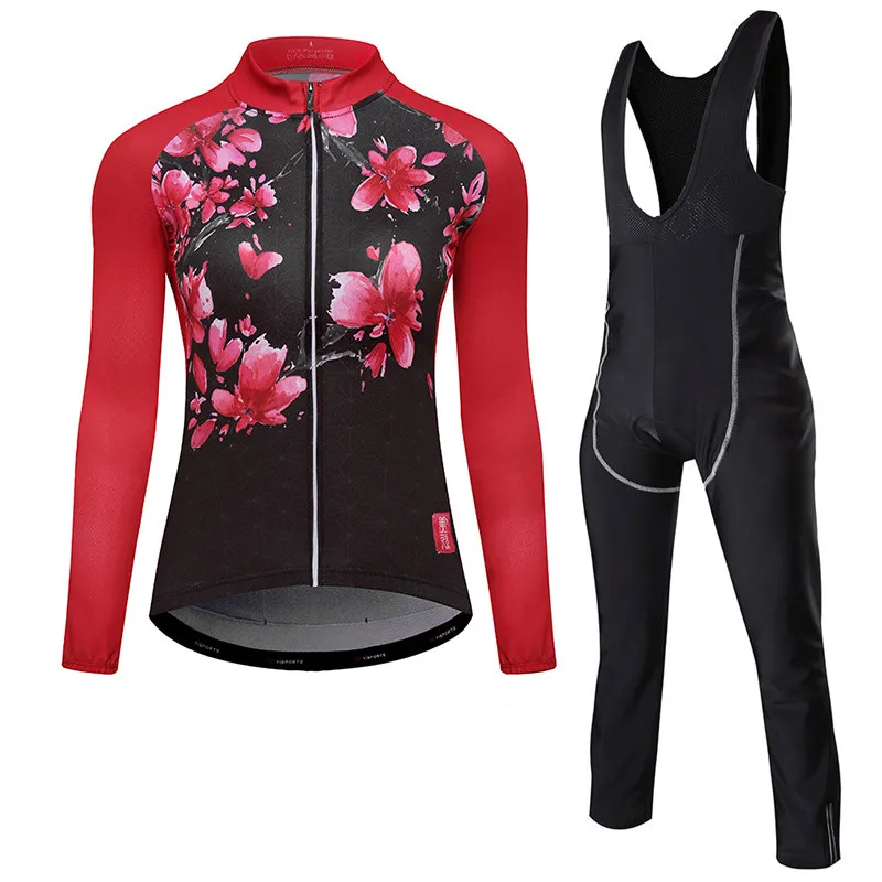 Women Cycling Jersey Set With Bib MTB Bike Clothing Winter Breathable Mountian Bicycle Clothes Ropa Ciclismo | Спорт и развлечения