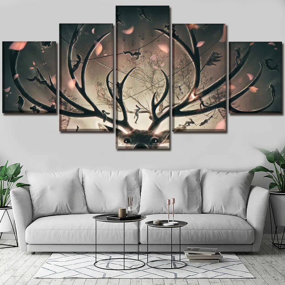 Wall Modular Pictures Home Decoration 5 Pieces Canvas Art Prints Game Tomb Raider Animal Deer Painting For Bedroom Poster