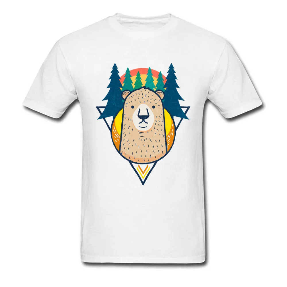 Sunrise Bear on Pine Trees Short Sleeve Tops T Shirt Mother Day Round Neck Cotton Student T-shirts Family Tee Shirts Slim Fit Sunrise Bear on Pine Trees white