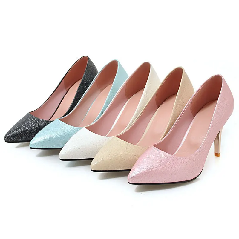 New 2017 Spring Women Super Heel Lady's Sexy Pumps Heel Women Heel Bride Party Thin Heel Pointed Toe Shoes Office Lady's Shoes