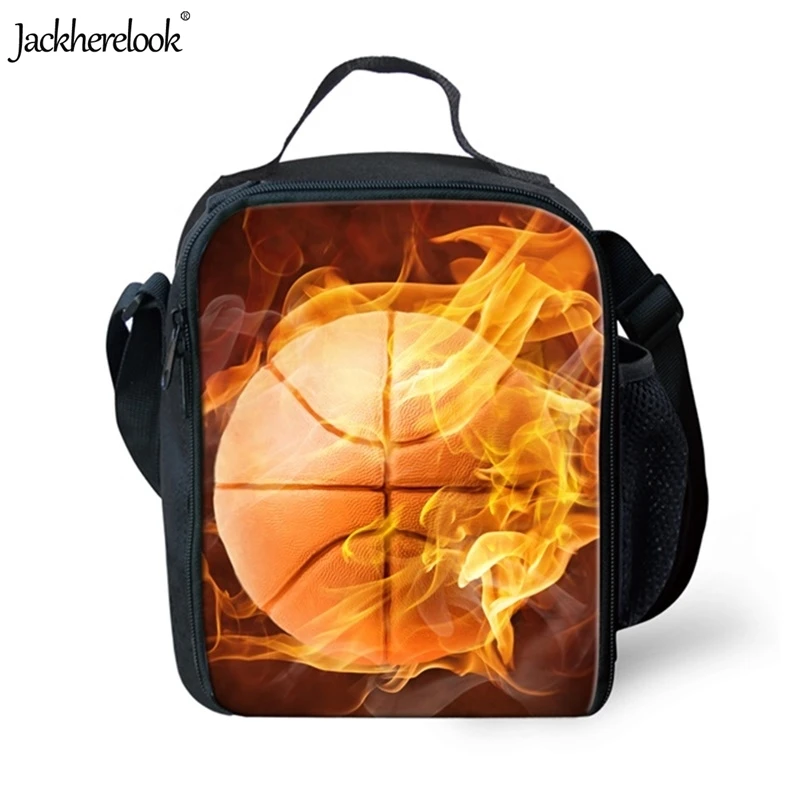 

Jackherelook Basketball Fire Printed Adults Lunch Box Hiking Fitness Camping Light Picnic Bags Travel Summer Sports Food Storage