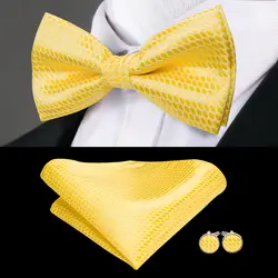 Привет-галстук модные желтые Для мужчин s галстук-бабочка высокое качество шелка ручной бабочкой платок запонки набор Галстуки для для