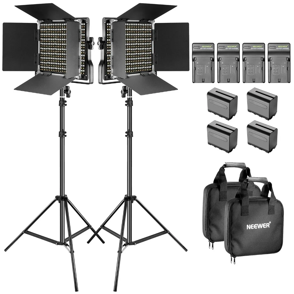 

Neewer Bi-color LED Video Light and Stand Kit with Battery and Charger-Dimmable 660 LED with U Bracket and Barndoor (3200-5600K)