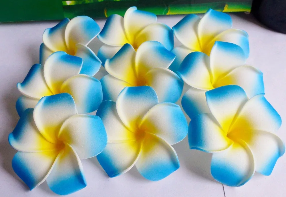 100PCS fashion Blue colour Foam Frangipani Flower Hawaiian Plumeria