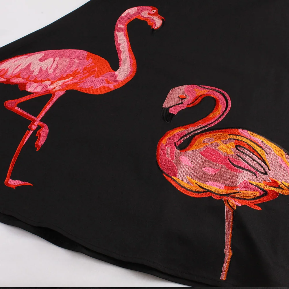 Sovalro размера плюс вышивка Фламинго печати винтажное платье для женщин без рукавов О образным вырезом Ретро Халат рокабилли Feminino Vestidos