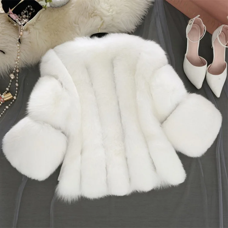 Из Искусственного Меха осенние и зимние модели пальто с искусственным мехом для похудения slim короткая заметка семь рукав пальто с мехом Скидки - Цвет: White