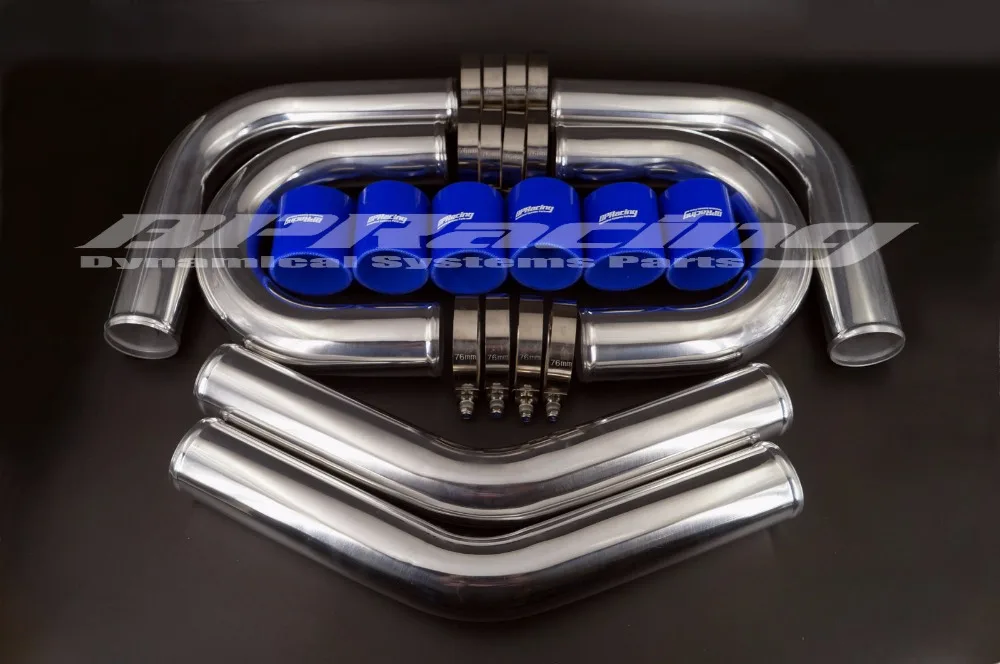 2.7" дюймов/OD 70 мм синий TURBO INTERCOOLER PIPE 2.75" дюймов/2 мм толщина алюминиевой окантовкой+ T-зажимы+ силиконовые шланги