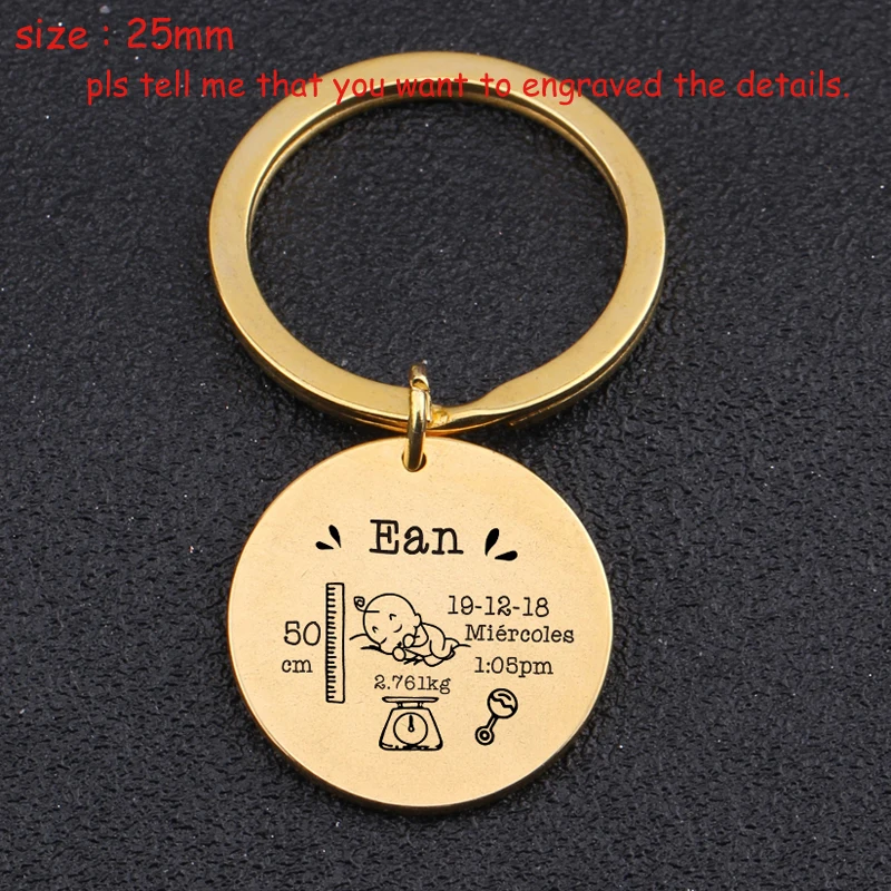 

Round Baby Keychain Personalized Name Date Of Birth Weight Time Height For Newborn Commemorate Baby Stats Keyring New Mom Gift