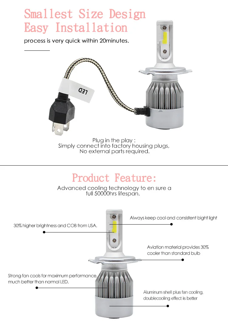 Elglux 72 W фары для 7600LM COB C6 светодиодный 32 3800LM H1 H3 H4 H7 H8 H9 H11 9005 9006 9012 9004 9007 H13